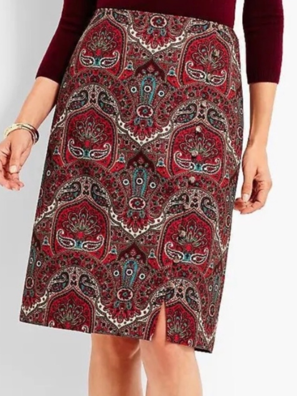 Talbots Opulent Paisley Midi Pencil Skirt